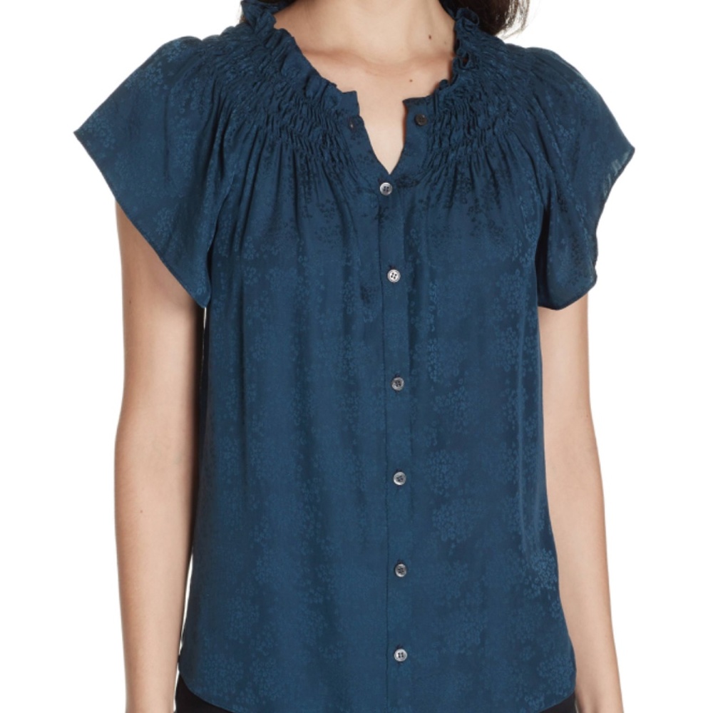 REBECCA TAYLOR  Floral Silk Jacquard Flutter Sleeve Blouse
